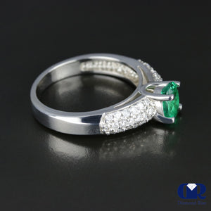Natural 1.10 Ct Emerald & Diamond Engagement Ring 14K White Gold - Diamond Rise Jewelry
