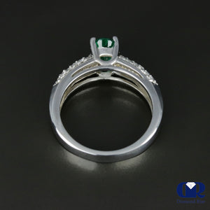 Natural 1.10 Ct Emerald & Diamond Cocktail Ring In 14K White Gold - Diamond Rise Jewelry
