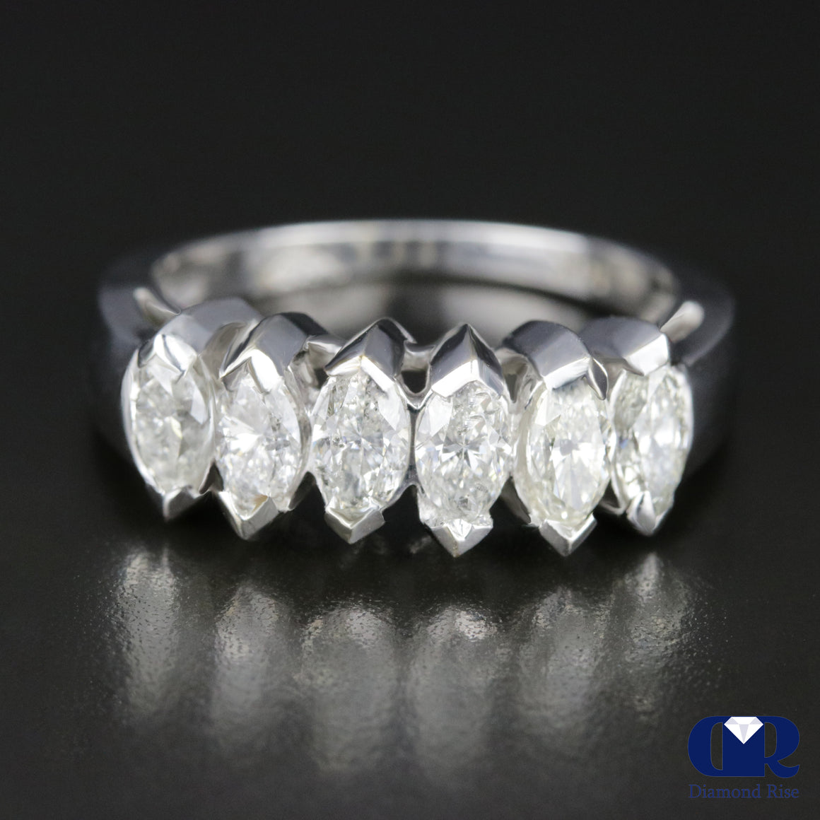 Women's Marquise Diamond Anniversary Ring & Wedding Band In 14K White Gold - Diamond Rise Jewelry