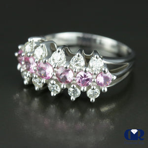 1.46 Carat Pink Sapphire & Diamond Wedding Band Anniversary Ring 14K White Gold - Diamond Rise Jewelry