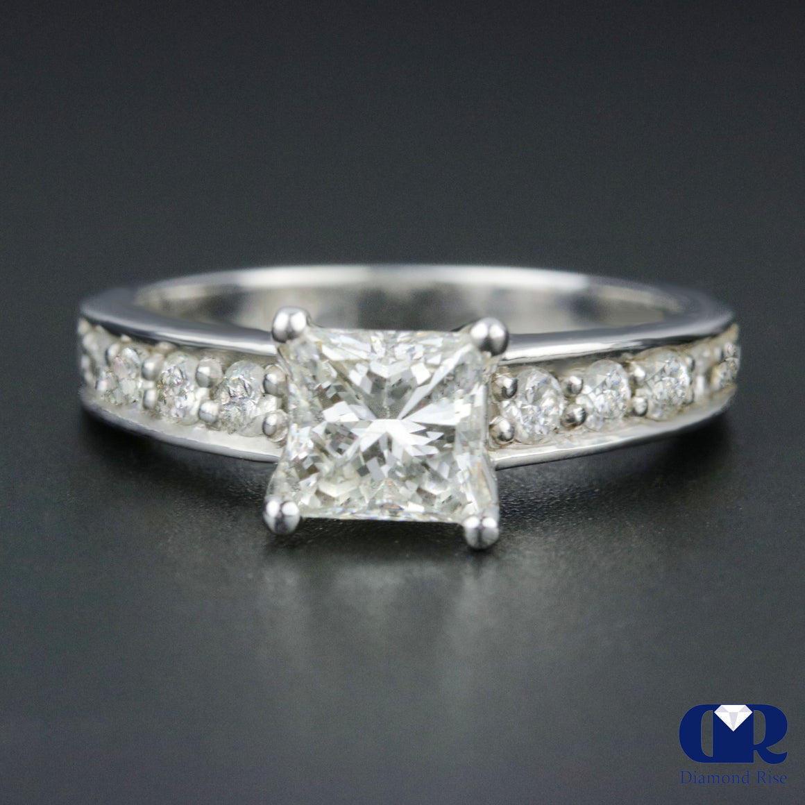 Natural 1.66 Ct Princess Cut Diamond Engagement 14K White Gold