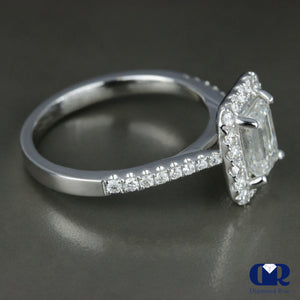 1.70 Carat Emerald Cut Diamond Halo Engagement Ring In 18K White Gold - Diamond Rise Jewelry