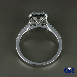 1.70 Carat Emerald Cut Diamond Halo Engagement Ring In 18K White Gold - Diamond Rise Jewelry