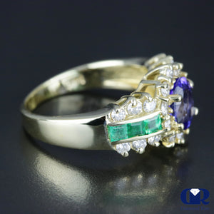 Women's Tanzanite Emerald & Diamond Cocktail Ring Right Hand Ring 14K Gold - Diamond Rise Jewelry