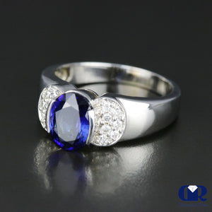 Women's Oval Sapphire & Diamond Cocktail Ring Right Hand Ring In 14K Gold - Diamond Rise Jewelry