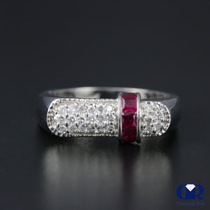 Women's Diamond & Ruby Wedding Band Anniversary Ring In 14K White Gold - Diamond Rise Jewelry
