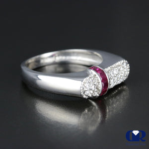 Women's Diamond & Ruby Wedding Band Anniversary Ring In 14K White Gold - Diamond Rise Jewelry