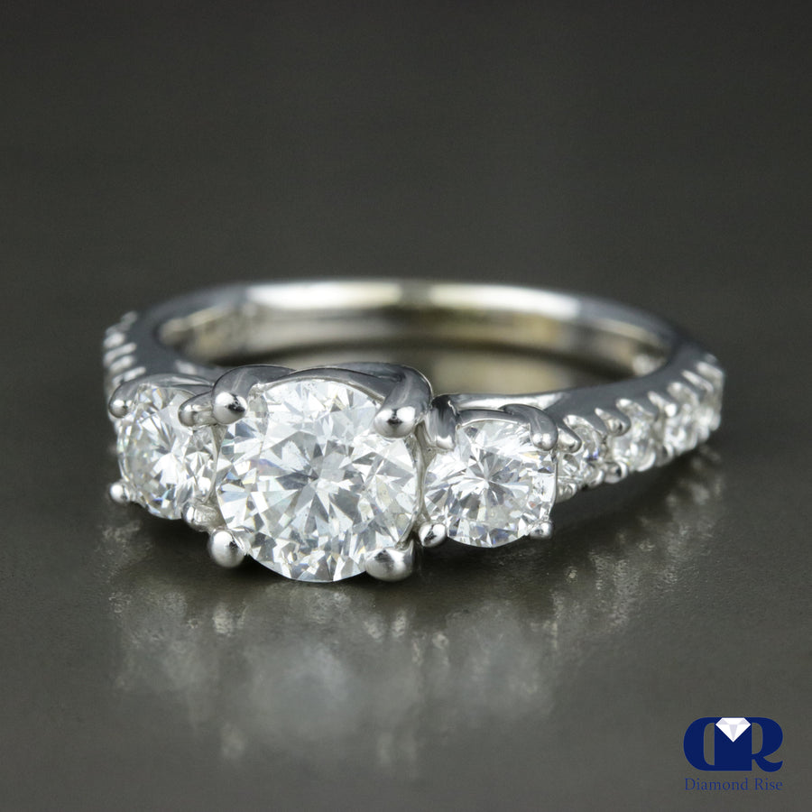 1.82 Carat Round Cut Diamond Three Stone Engagement Ring In 14K White Gold - Diamond Rise Jewelry