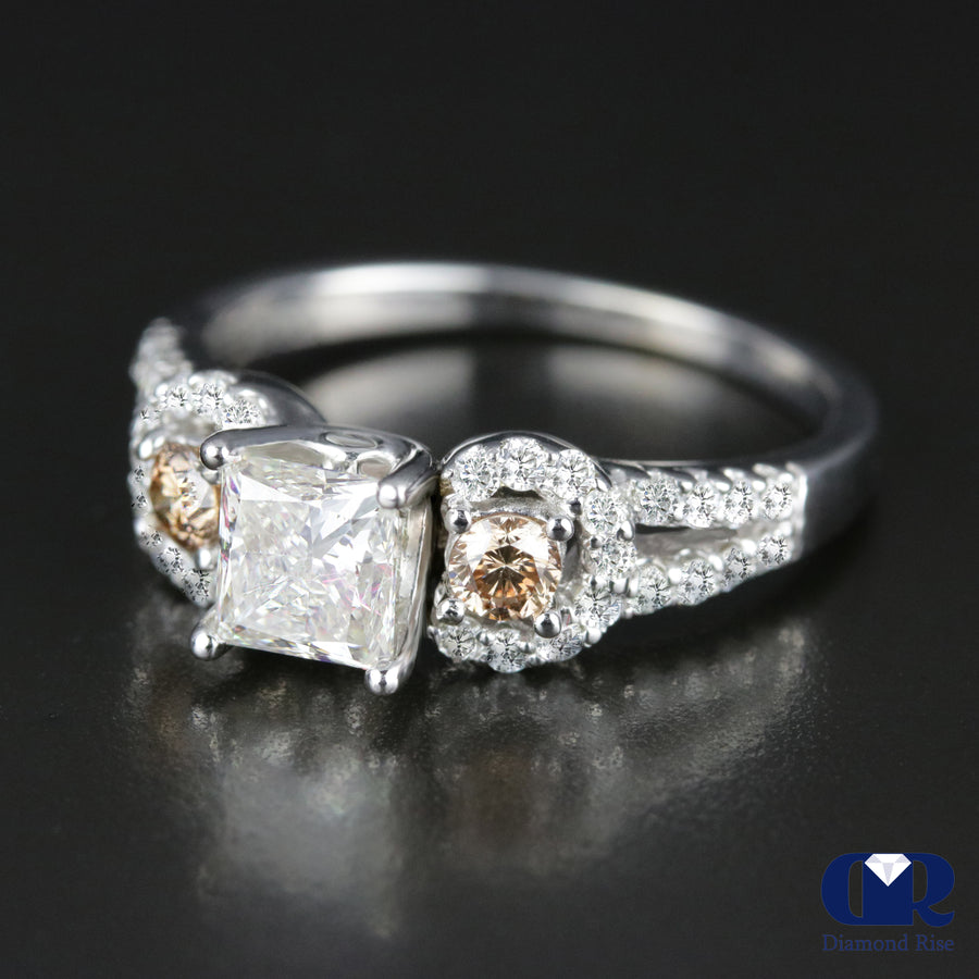 1.55 Carat princess Cut Diamond Split Shank Engagement Ring In 14K White Gold - Diamond Rise Jewelry