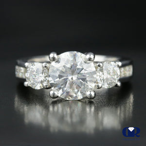 2.60 Carat Round Cut Three Stone Diamond Engagement Ring In 14K White Gold - Diamond Rise Jewelry