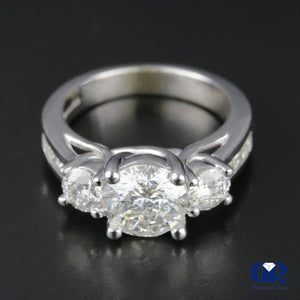 2.60 Carat Round Cut Three Stone Diamond Engagement Ring In 14K White Gold - Diamond Rise Jewelry