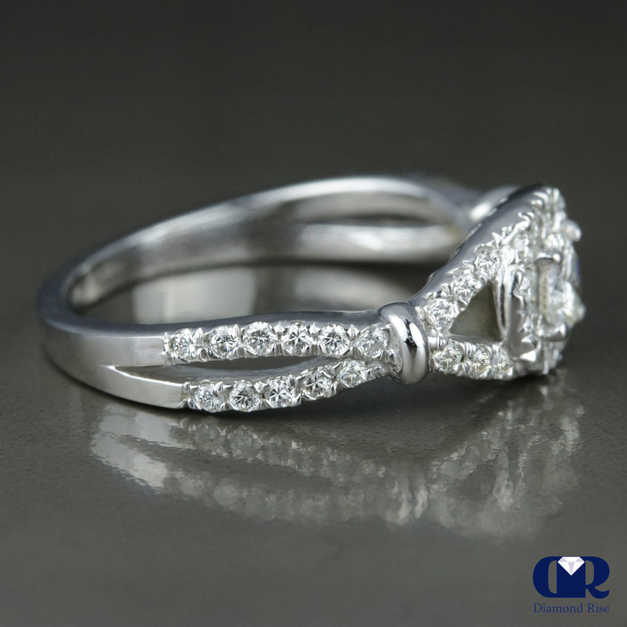 0.78 Carat Round Cut Diamond Twisted Shank Engagement Ring In 14K White Gold - Diamond Rise Jewelry