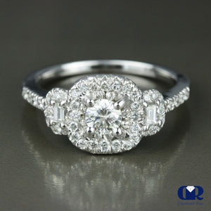 0.68 Carat Round Cut Diamond Halo Engagement Ring In 14K White Gold - Diamond Rise Jewelry
