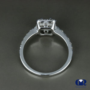0.83 Carat Princess Cut Diamond Halo Engagement Ring In 14K White Gold - Diamond Rise Jewelry