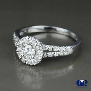 0.63 Carat Round Cut Diamond Halo Spread Shank Engagement Ring In 14K White gold - Diamond Rise Jewelry