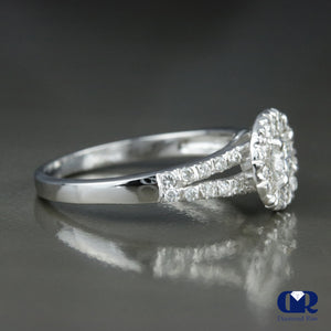 0.63 Carat Round Cut Diamond Halo Spread Shank Engagement Ring In 14K White gold - Diamond Rise Jewelry