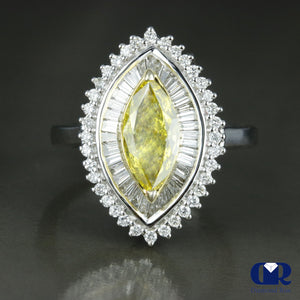 1.86 Carat Fancy Yellow Marquise Cut Diamond Engagement Ring In 18K White Gold - Diamond Rise Jewelry
