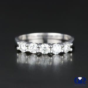 1.00 Carat Round Cut Diamond 5 Stone Wedding Band Anniversary Ring In 14K