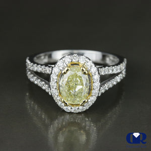 1.81 Carat Oval Cut Fancy Yellow Halo Engagement Ring In 14K White Gold - Diamond Rise Jewelry
