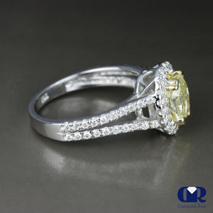 1.81 Carat Oval Cut Fancy Yellow Halo Engagement Ring In 14K White Gold - Diamond Rise Jewelry