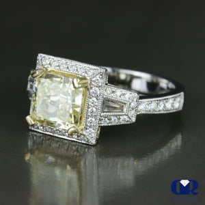 3.07 Carat Fancy Yellow Radiant Cut Diamond Halo Engagement Ring In 18K White Gold - Diamond Rise Jewelry