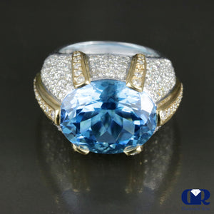 Large Blue Topaz & Diamond Cocktail Ring & Right Hand Ring In 18K Gold - Diamond Rise Jewelry
