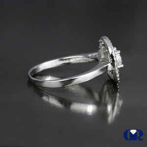 1.00 Carat Round Cut Double Halo Engagement Ring In 14K White Gold - Diamond Rise Jewelry