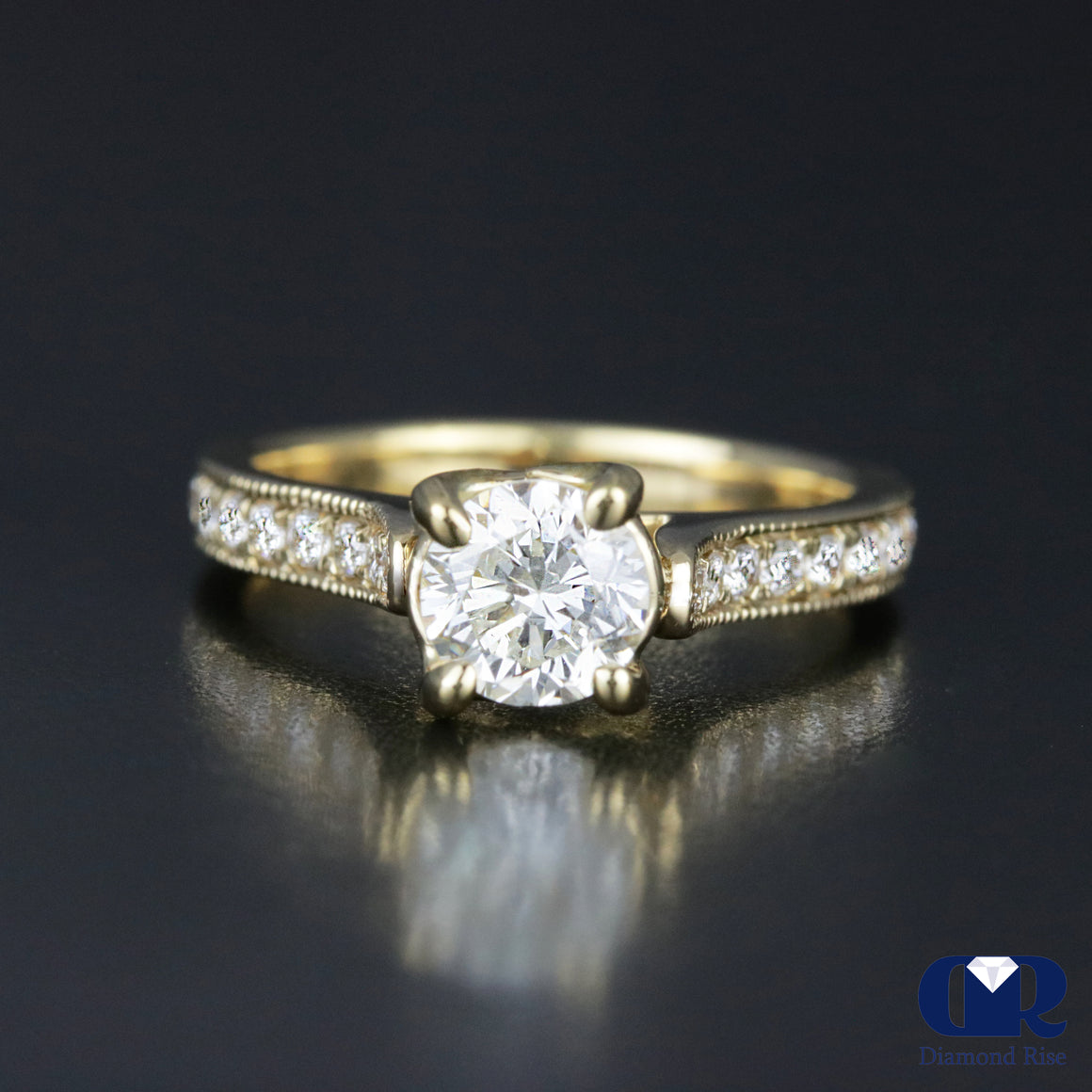 1.05 Carat Round Cut Diamond Engagement Ring In 14k Yellow Gold - Diamond Rise Jewelry