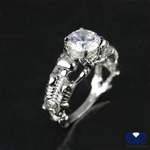 2.51 Carat Round Cut Diamond Skull Solitarie Engagement Ring In 14K White Gold - Diamond Rise Jewelry