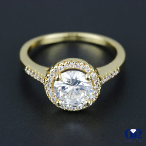 1.30 Carat Round Cut Diamond Halo Engagement Ring In 14K Yellow Gold - Diamond Rise Jewelry