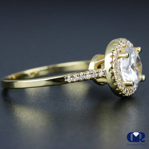 1.30 Carat Round Cut Diamond Halo Engagement Ring In 14K Yellow Gold - Diamond Rise Jewelry