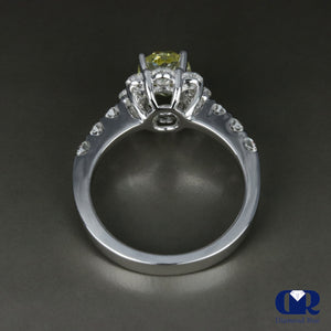 2.30 Carat Fancy Yellow Oval Diamond Halo Engagement Ring In 18K White Gold - Diamond Rise Jewelry