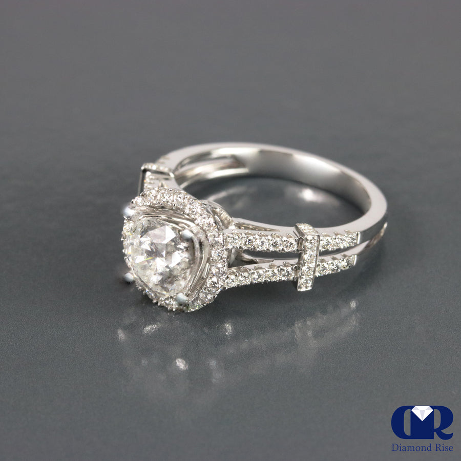1.57 Ct Natural Round Cut Diamond Halo Engagement Ring Split Shank 18K Gold - Diamond Rise Jewelry