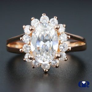 1.87 Carat Oval Cut Diamond Halo Split Shank Engagement Ring In 14K Rose Gold - Diamond Rise Jewelry