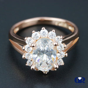 1.87 Carat Oval Cut Diamond Halo Split Shank Engagement Ring In 14K Rose Gold - Diamond Rise Jewelry