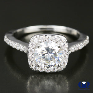 1.80 Carat Round Cut Diamond Halo Engagement Ring In 14K White Gold - Diamond Rise Jewelry