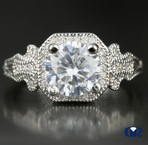 1.95 Carat Round Cut Diamond Halo Engagement Ring In 14K White Gold - Diamond Rise Jewelry