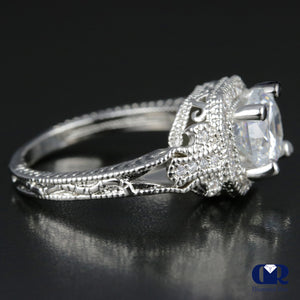 1.95 Carat Round Cut Diamond Halo Engagement Ring In 14K White Gold - Diamond Rise Jewelry