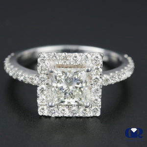1.81 Carat Princess Cut Diamond Halo Engagement Ring 14K White Gold