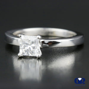 0.65 Carat Princess Cut Diamond 4 Prong Solitaire Engagement Ring In 14K White Gold - Diamond Rise Jewelry