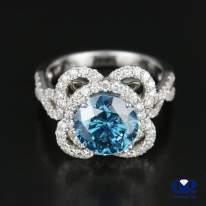 4.03 Carat Round Cut Blue Diamond Twisted Engagement Ring In 18K White Gold - Diamond Rise Jewelry