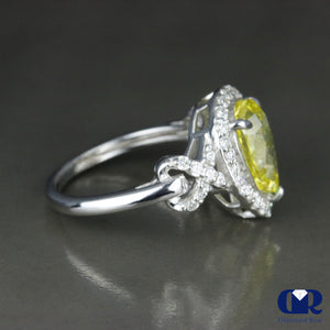 2.85 Carat Fancy Yellow Pear Cut Diamond Halo Engagement Ring In 14K White Gold - Diamond Rise Jewelry