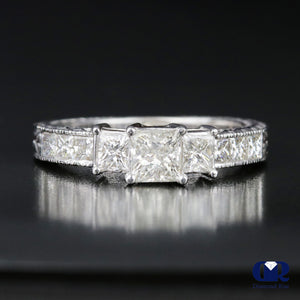 1.30 Carat Princess Cut Diamond Engagement Ring In 14K White Gold - Diamond Rise Jewelry