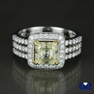 2.22 Carat Fancy Yellow Asscher Cut Diamond Engagement Ring In 18K White Gold - Diamond Rise Jewelry