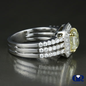 2.22 Carat Fancy Yellow Asscher Cut Diamond Engagement Ring In 18K White Gold - Diamond Rise Jewelry