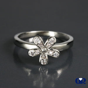 Natural Diamond Flower Ring In 14K White Gold