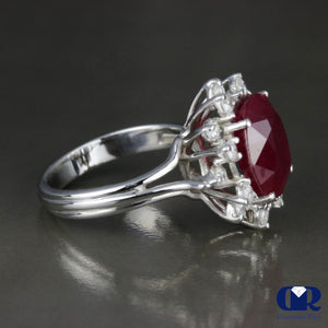 6.67 Carat Oval Ruby & Diamond Cocktail Ring Right Hand Fashion Ring In 14K White Gold - Diamond Rise Jewelry