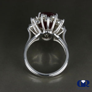 6.67 Carat Oval Ruby & Diamond Cocktail Ring Right Hand Fashion Ring In 14K White Gold - Diamond Rise Jewelry