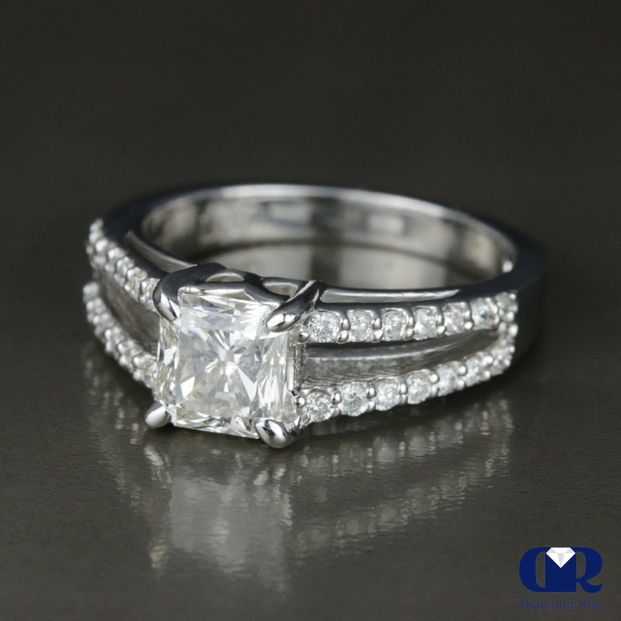 1.72 Carat Radiant Cut Diamond Split Shank Engagement Ring In 14K White Gold - Diamond Rise Jewelry