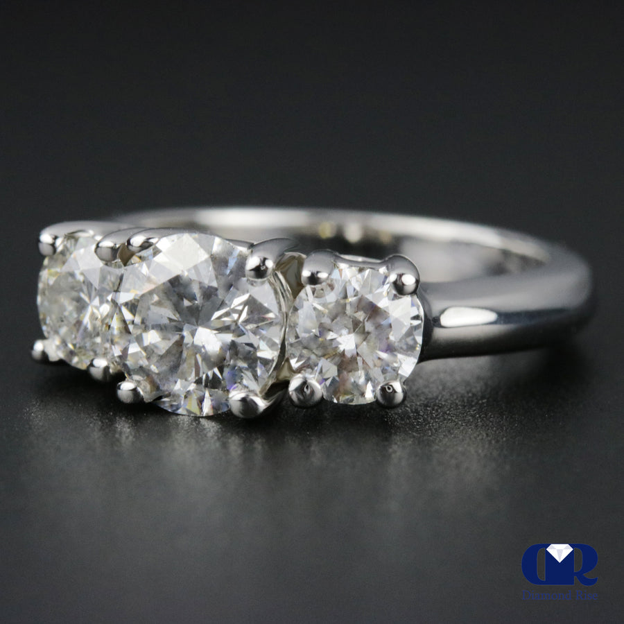 2.08 Carat Round Cut Diamond Three Stone Engagement Ring In 14K White Gold - Diamond Rise Jewelry